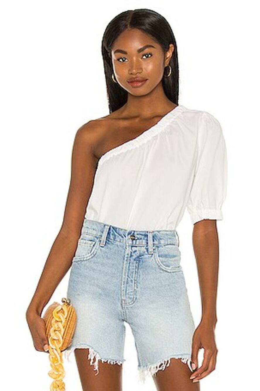 Rails Jayla Asymmetric One Shoulder Puff Sleeve Blouse Top White Women's XL NWT